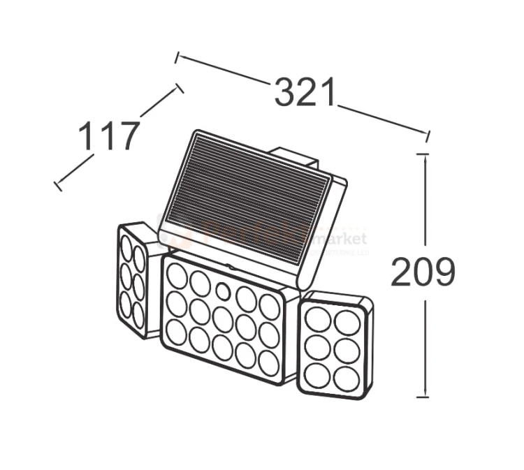 Solarna lampa ogrodowa ścienna naświetlacz LED TUDA 3 z czujnikiem Lutec 6935502330 wymiary.jpg