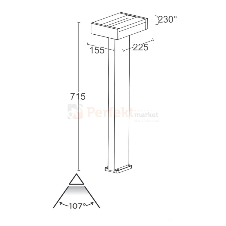 Lampa stojąca regulowana Lutec CONROY szary 1300lm 3000K wymiary.jpg