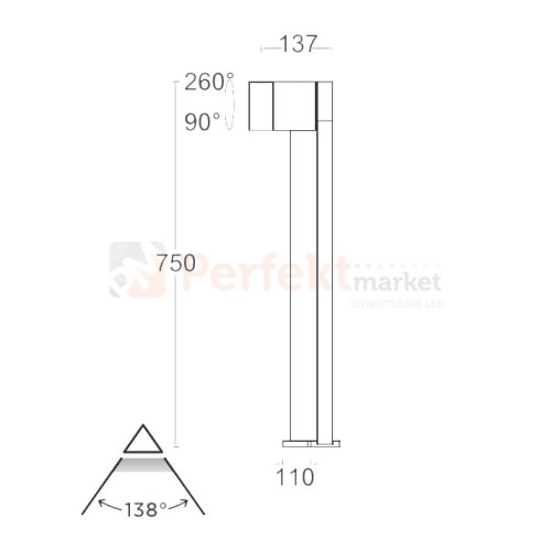 Lampa ogrodowa LED stojąca czarna 12W 3000K Lutec CUBA 7193802012 wymiary.jpg