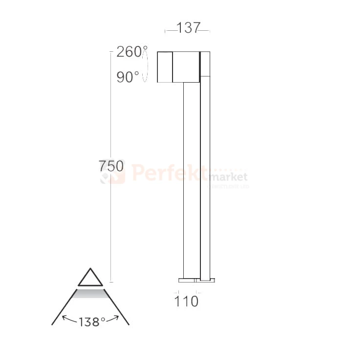 Lampa ogrodowa LED stojąca czarna 12W 3000K Lutec CUBA 7193802012 wymiary.jpg
