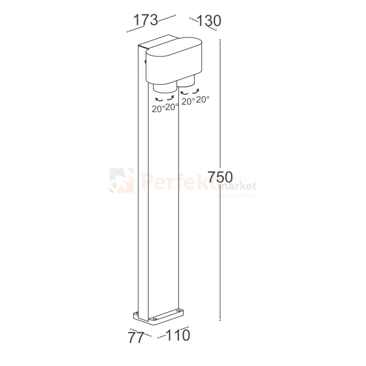 Lampa stojąca ogrodowa regulowana Lutec CYPRES 2xGU10 szary 6604004118 wymiary.jpg