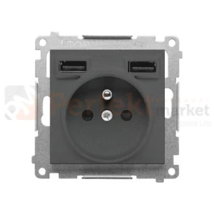 Simon 55 gniazdo z ładowarką USB grafitowy mat 16A 2,1A TGZ1ZUSB2AA.01/116