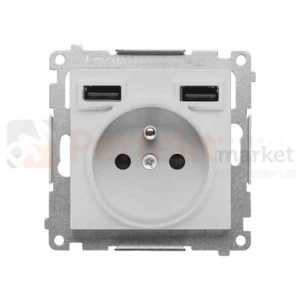 Simon 55 gniazdo z ładowarką USB aluminium mat 16A 2,1A TGZ1ZUSB2AA.01/143