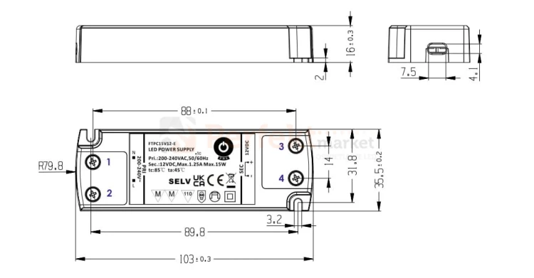 Zasilacz LED 15W ultrapłaski FTPC15V12-E wymiary perfektmarket.jpg