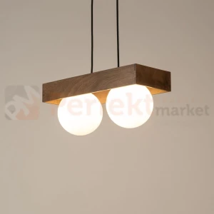 Lampa wisząca BOHO szklane kule drewno BLOOM 2  Sigma 33664