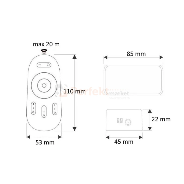 sterownik led RGBW z pilotem radiowy biały pilot dotyk wymiary ID-2077 perfektmarket.jpg
