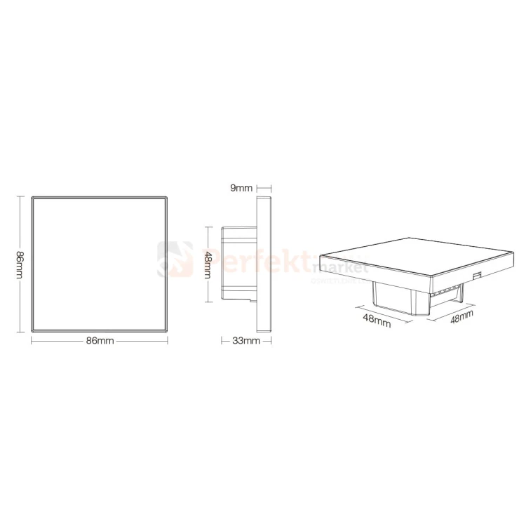 MiBOXER panel sterujący do taśm LED RGB RGBW T3 4 strefowy dotykowy 230V wymiary.jpg