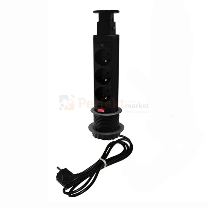 Media Port blatowy 3 gniazda 230V 60mm Slim perfektmarket sklep elektryczny aluminium czarny
