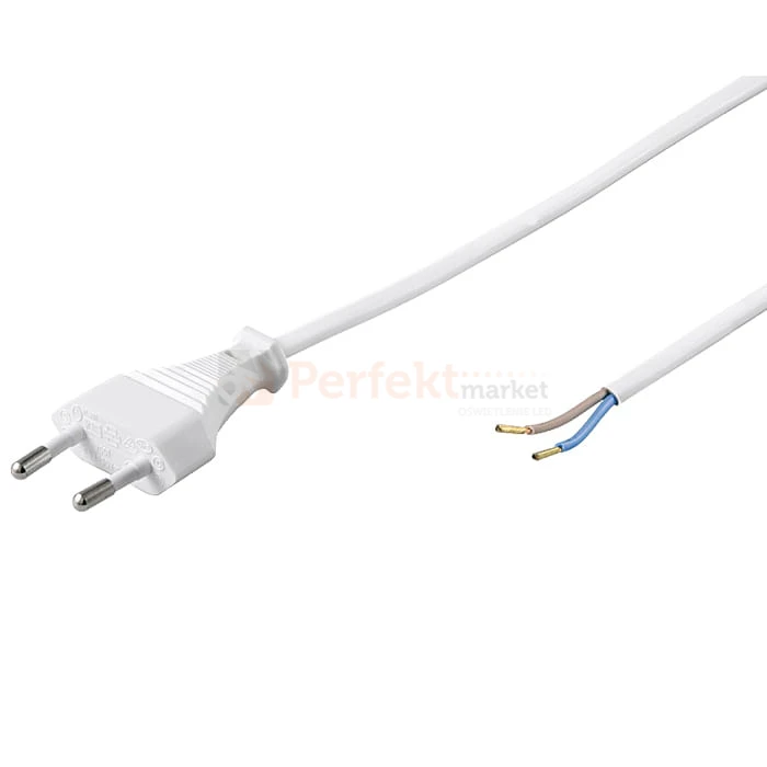 sznur-przyłączeniowy-z-wtyczka-plaska-euro-2x0.5mm-2m-biały, kabel do połączenia zasilacza