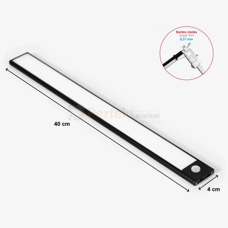 lampa do garderoby na baterię z czujnikiem ruchu ładowania USB 40cm PIR czarna perfektmarket.jpg