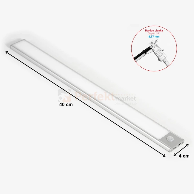 lampa do garderoby na baterię z czujnikiem ruchu ładowania USB 40cm PIR srebrna perfektmarket.jpg