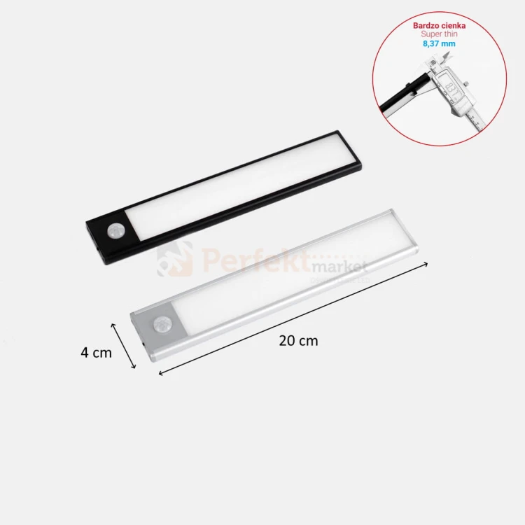 lampa do garderoby na baterię z czujnikiem ruchu ładowania USB 20cm PIR srebrna czarna srebrna wymiary perfektmarket olsztyn.jpg