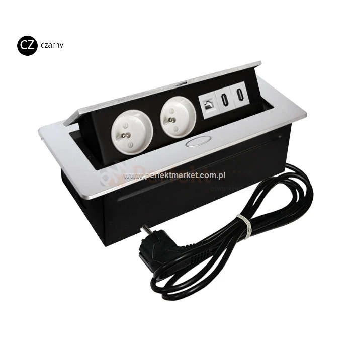 Media Port power_port powerport mediaport blatowy wpuszczany 2x230V 1xRJ45 2xUSB Oval sklep perfektmarket hurtownia elektryczna czarny