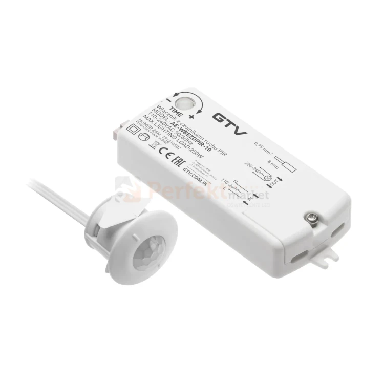 Włącznik bezdotykowy PIR 230V, max.250W, przewód 2m, biały.webp