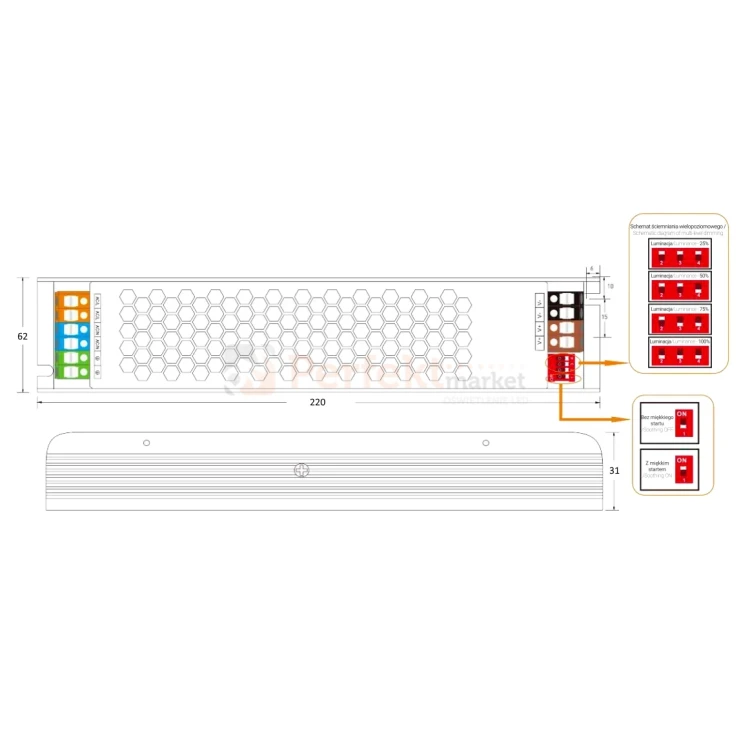 zasilacz instalacyjny dużej mocy 500W ip20 z regulacją proądową soft start perfektmarket 1.webp