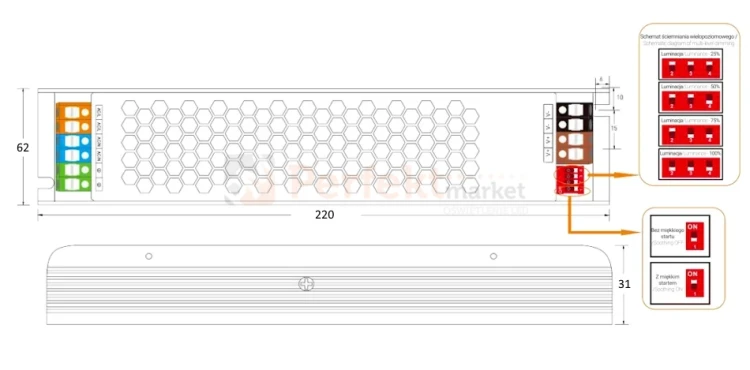 zasilacz instalacyjny dużej mocy 500W ip20 z regulacją proądową soft start perfektmarket www.webp