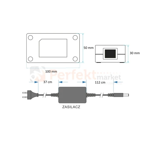 zasilacz led typu desktop 2a 12v 24w z wtykiem męskim DC wymiary perfektmarket.webp