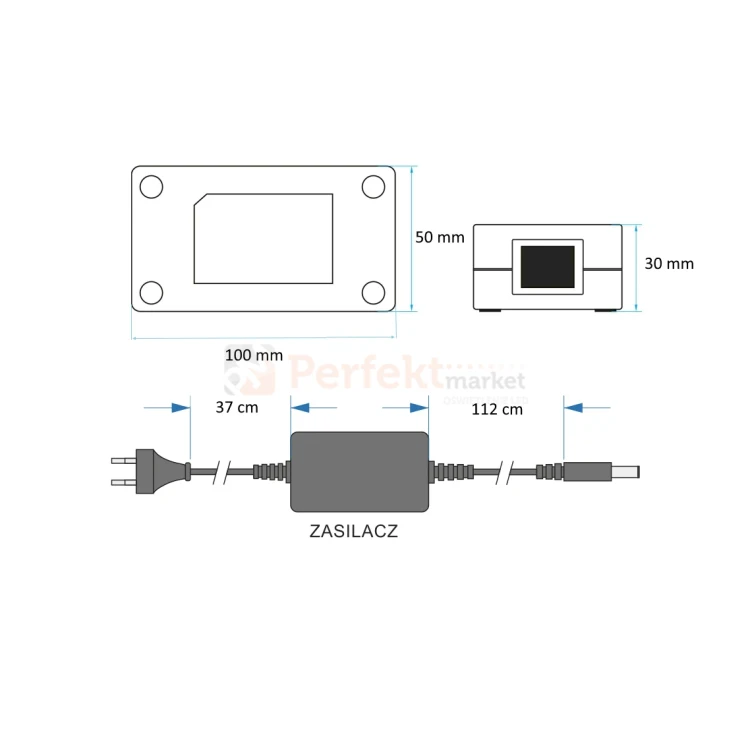 zasilacz led typu desktop 2a 12v 24w z wtykiem męskim DC wymiary perfektmarket.webp