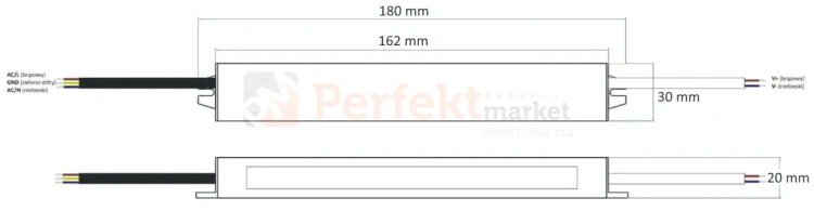 zasilacz hermetyczny led slim mały rozmiar 30W 12V ID-3040 wymiary perfektmarket.webp