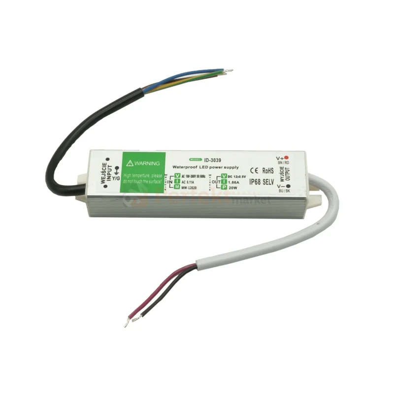 zasilacz hermetyczny led slim mały rozmiar 20W 12V ID-3039 wymiary perfektmarket.webp