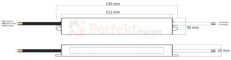 zasilacz hermetyczny led slim mały rozmiar 20W 12V ID-3039 wymiary perfektmarket.webp