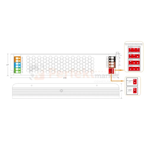 Zasilacz instalacyjny BLUE 24V 400W 16,7A IP20 wymiar regulowany soft start.webp