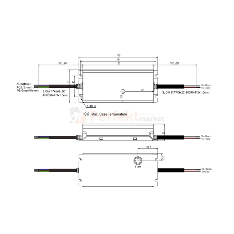 mean well xlg-100 profesjonalny zasilacz led ip67 wymiary perfektmarket.webp