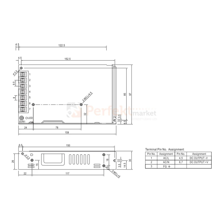 Zasilacz instalacyjny Mean Well LRS-150-24 24V 152W size perfektmarket.webp