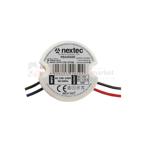 Zasilacz LED 15W 12V 1.25A IP67 mini dopuszkowy PB026500 perfektmarket.webp