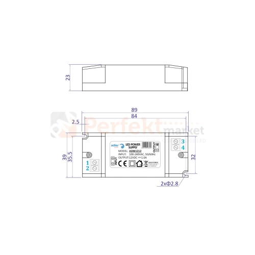 zasilacz LED do taśm ledowych meblowy IP20 12V 1A 12W tech perfektmarket.webp