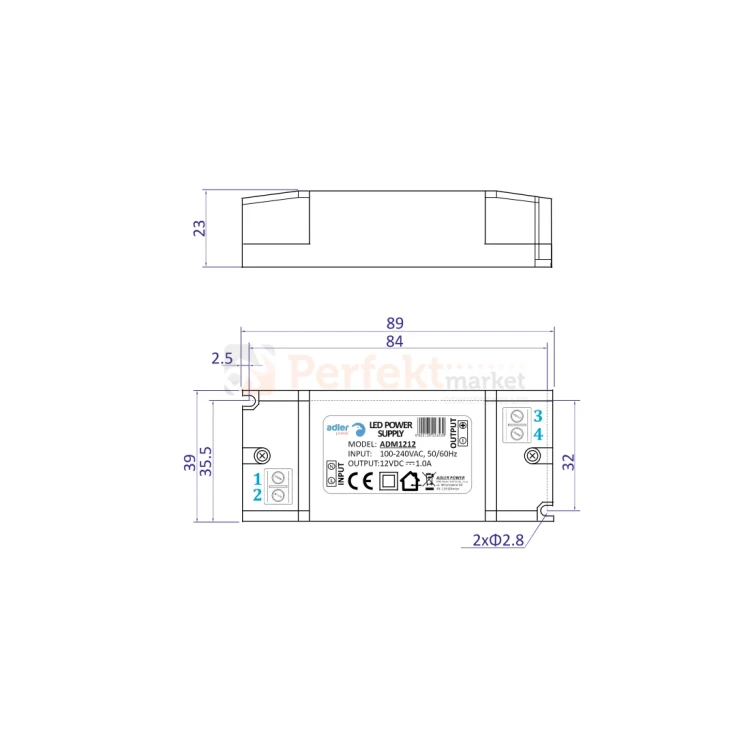 zasilacz LED do taśm ledowych meblowy IP20 12V 1A 12W tech perfektmarket.webp