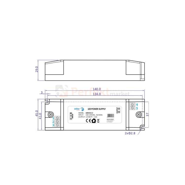 zasilacz LED do taśm ledowych meblowy IP20 12V 3A 36W tech perfektmarket.webp