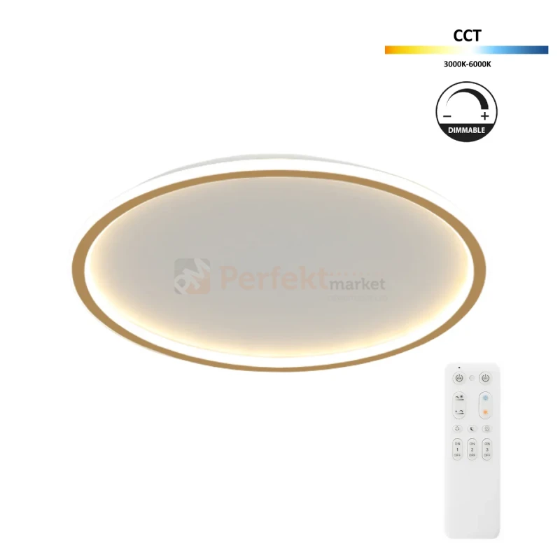 Lampa sufitowa plafon LED ściemnialny złoty CCT z pilotem 50cm Abigali perfektmarket.webp