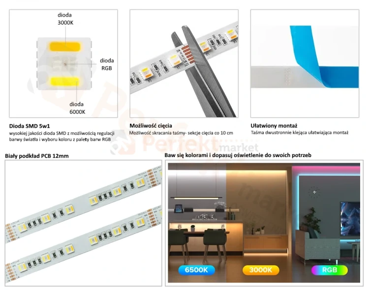 taśma LED RGBCCT 5w1 24V profesjonalna zalety logo perfektmarket.webp