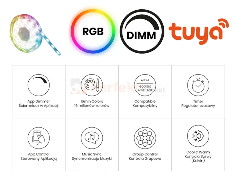 Zestaw LED RGB Wi-FI 5m Smart Tuya IP65 + CCT + Dim 12V perfektmarket 7.webp