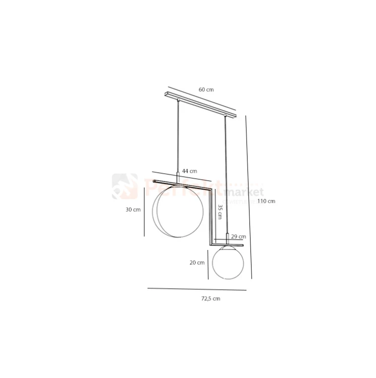 Lampa wisząca designerska ZAC 2 MATT szklane kule Aldex wymiary.webp
