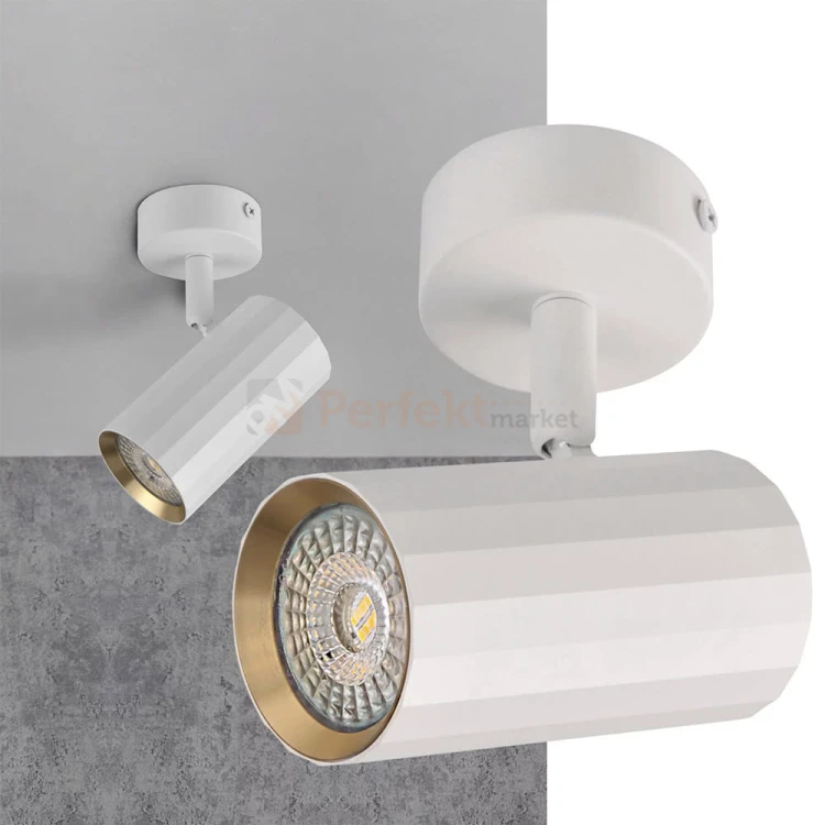 Kinkiet ścienno sufitowy spot 1xGU10 NICEA biało-złoty - lampa punktowa regulowana do salonu