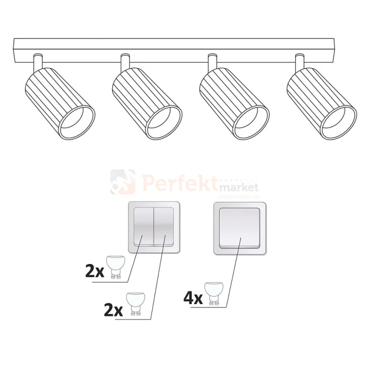 Listwa ścienno-sufitowa 4xGU10 NICEA biało-złota - lampa spotlight - schemat