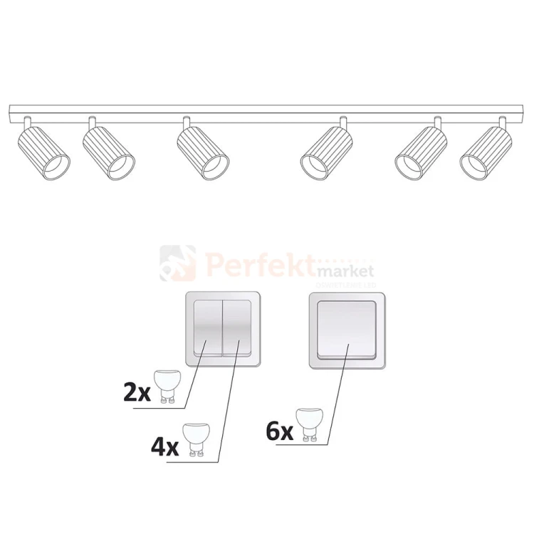 Listwa ścienno-sufitowa 6xGU10 NICEA biało-złota - lampa LED - schemat