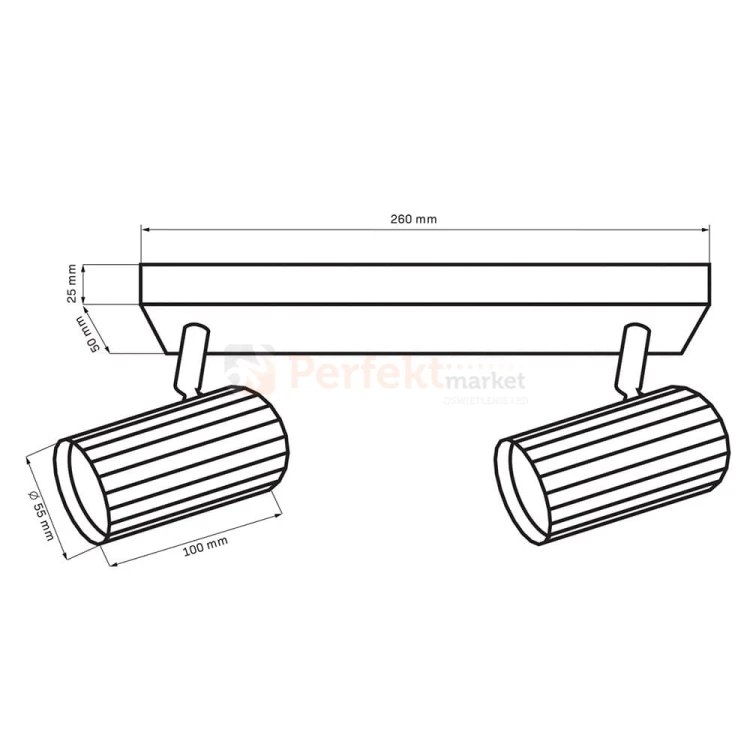 Listwa ścienno-sufitowa 2xGU10 NICEA czarno-złota - regulowana wielopunktowa lampa LED typu spotlight - wymiary