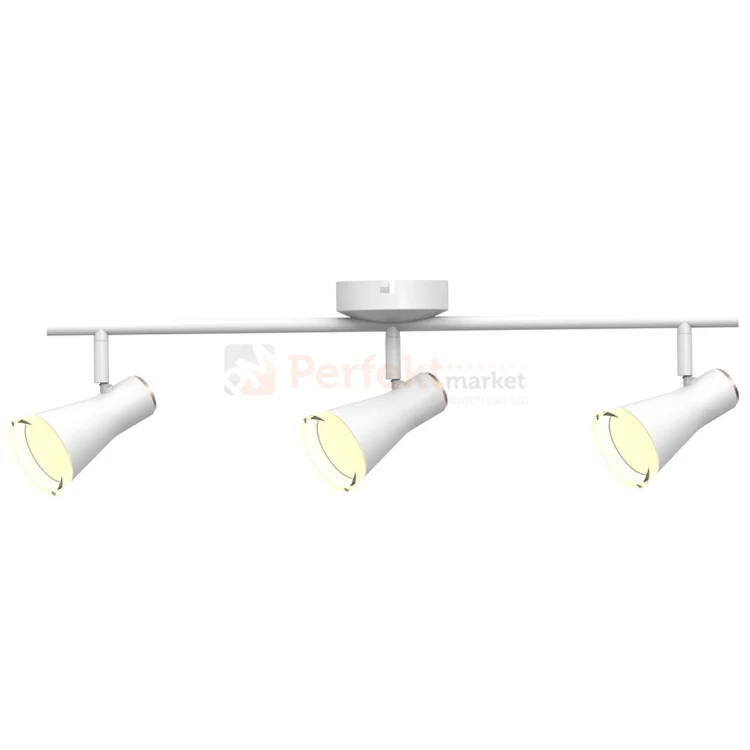 Kinkiet lampa sufitowa trzypunktowa spot typu skandynawskiego LED 3000K marki Berg z wbudowanym źródłem światła w kolorze białym