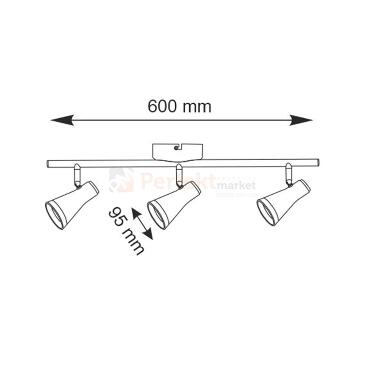 Kinkiet lampa sufitowa trzypunktowa spot typu skandynawskiego LED 3000K marki Berg z wbudowanym źródłem światła w kolorze białym - schemat
