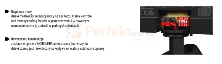 nowość Oprawa LED Andromeda na szynę 3 fazową 15-27W regulacja mocy 4000K 5 lat gwarancji zalety perfektmarket olsztyn.webp