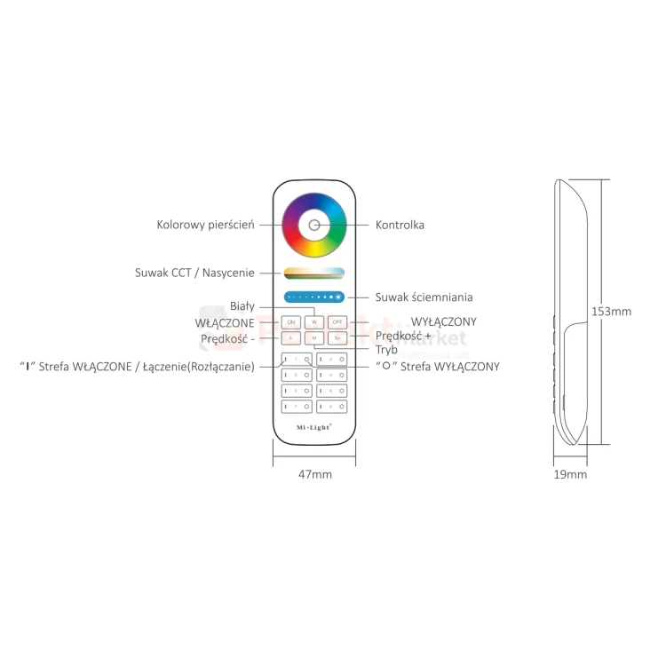 Mi Light pilot FUT089 8 strefowy MONO CCT RGB RGBW RGB+CCT 5w1 przyciski perfektmarket olsztyn.webp
