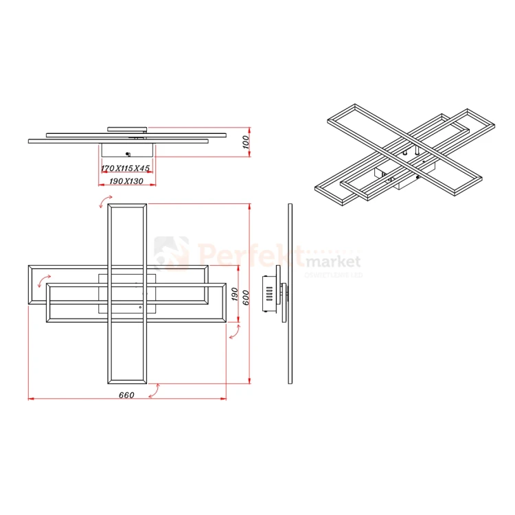 Lampa sufitowa LED CORSO RL czarna pilot CCT ściemnialna R64423132 rys. techniczny perfektmarket olsztyn.webp