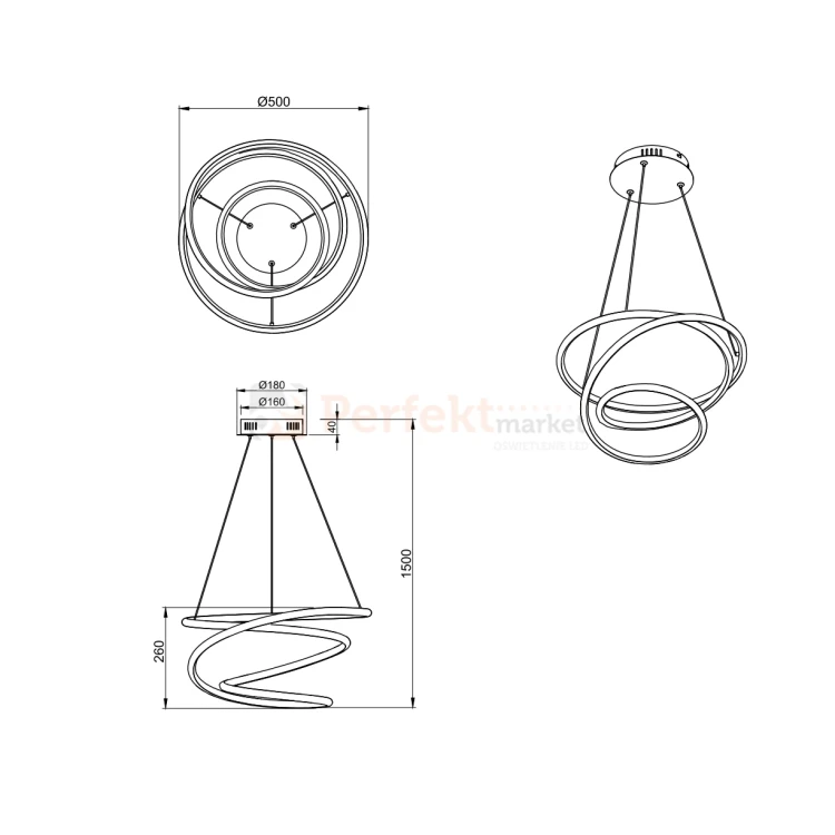Lampa wisząca LED BOLOGNA RL srebrna chrom 4000K R37051106 wymiary perfektmarket.webp