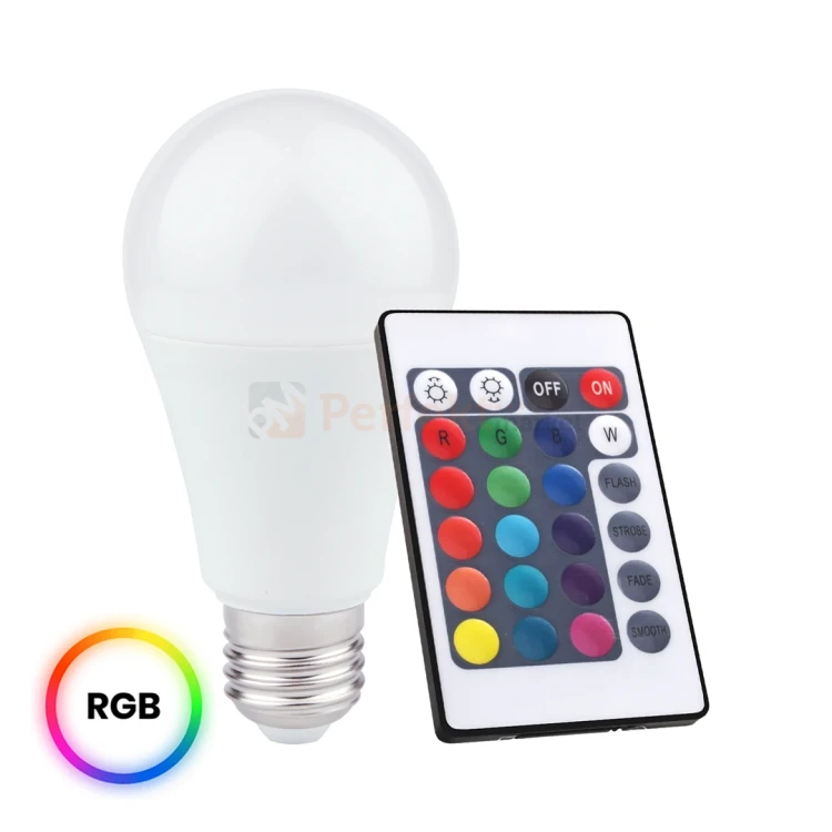 Żarówka LED E27 z pilotem 10W A60 E27 RGB  perfektmarket.webp