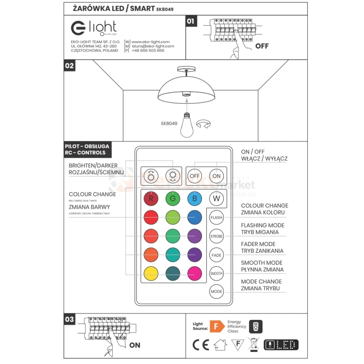 Żarówka LED E27 z pilotem 10W A60 E27 RGB schemat perfektmarket.webp