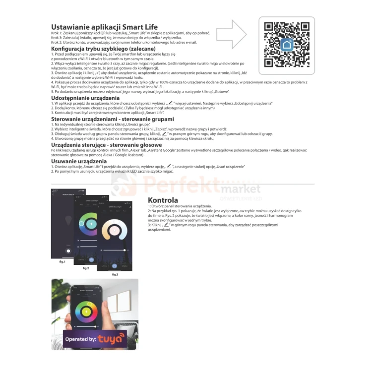 Żarówka LED E27 Wi-Fi Smart Tuya RGB+CCT+DIM ściemnialna instrukcja perfektmarket.webp