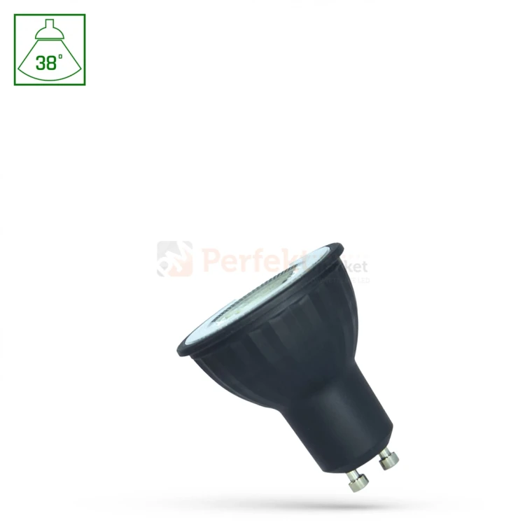 Żarówka LED GU10 z czarną obudową 230V 4W 3000K soczewka 38 stopni perfektmarket.webp